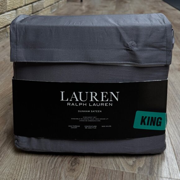 Ralph Lauren Charcoal Gray King Dunham Sateen Sheet Set Fitted Flat Pillowcases - Picture 6 of 7